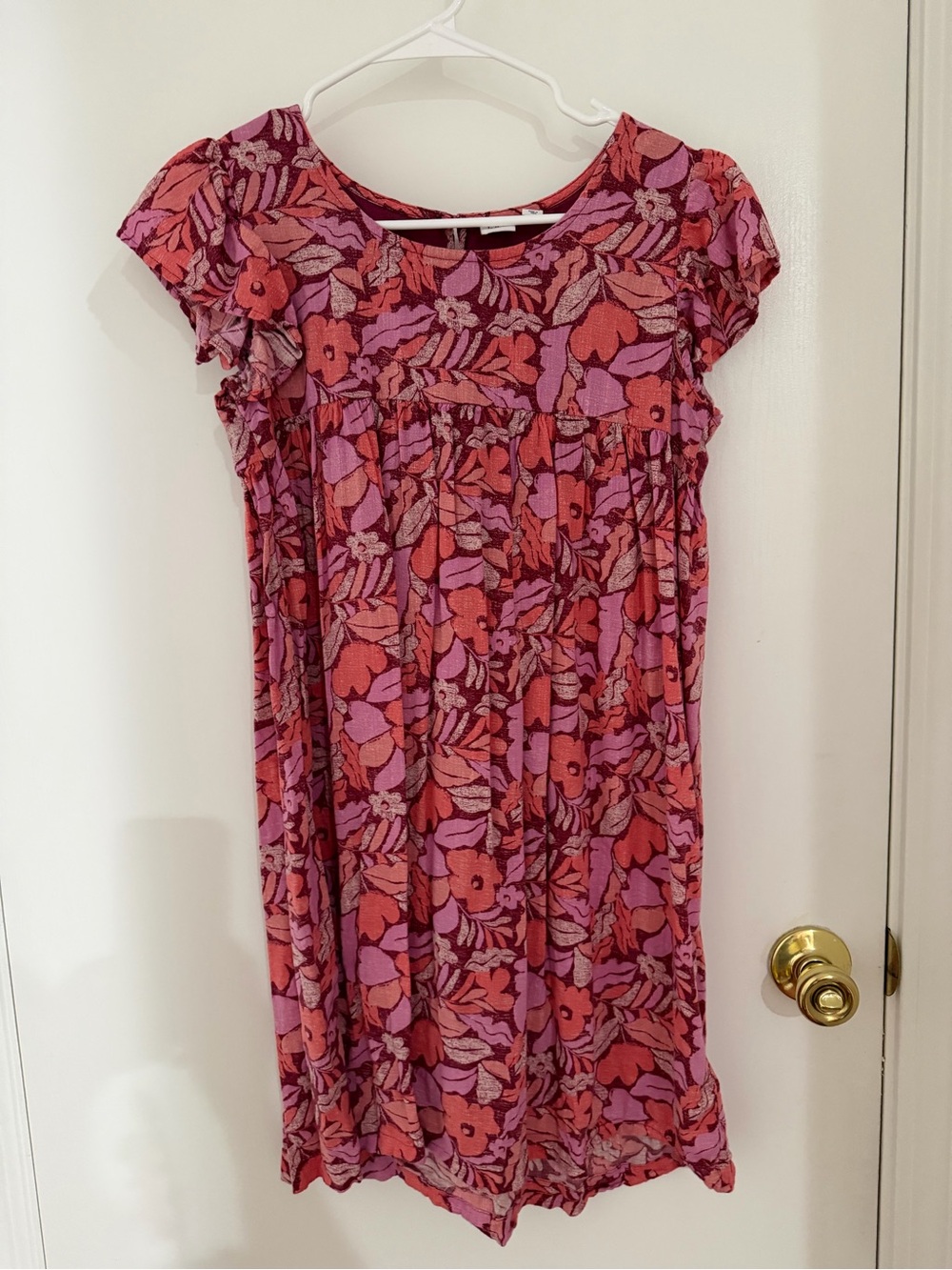 GAP Pink and Red Floral Short Sleeve Casual Dress